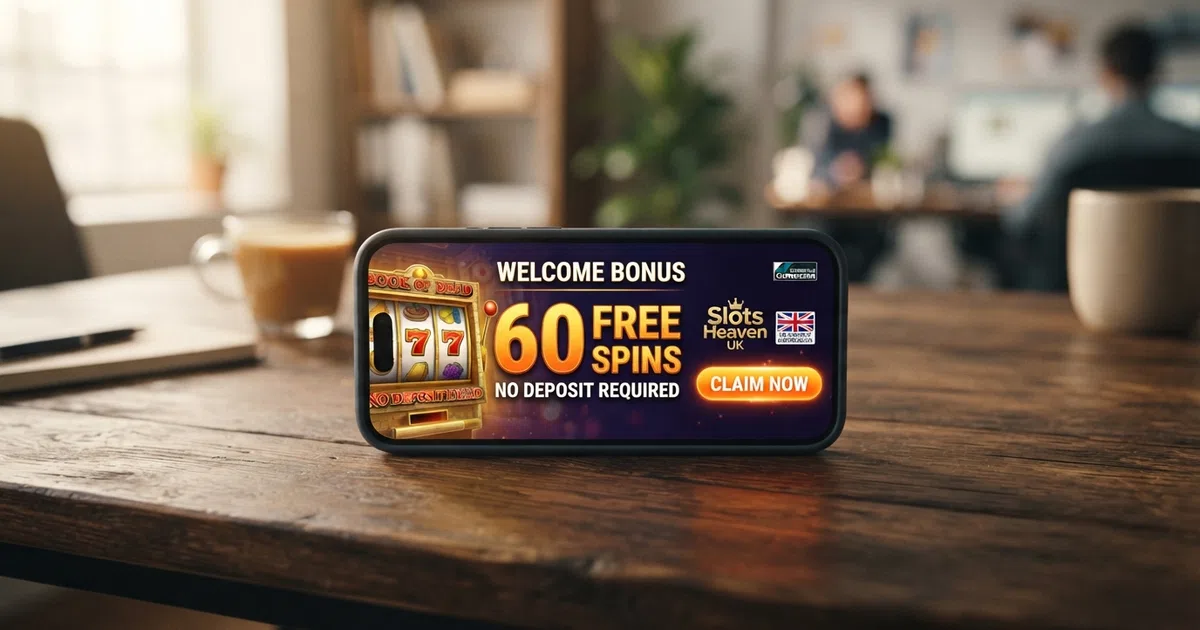 Selection of UK-licensed online casino app screens displaying free spin welcome offers and a registration form on a smartphone