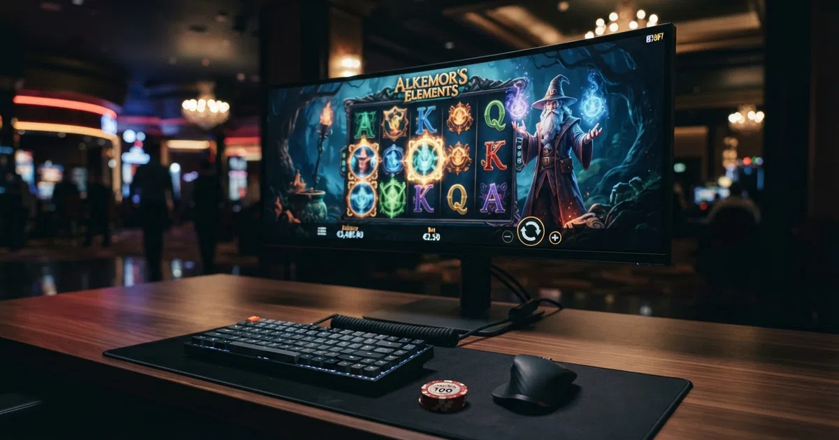 A desktop browser window displaying a row of colourful Betsoft slot game tiles with 3D animated characters, set against a dark casino-lobby background