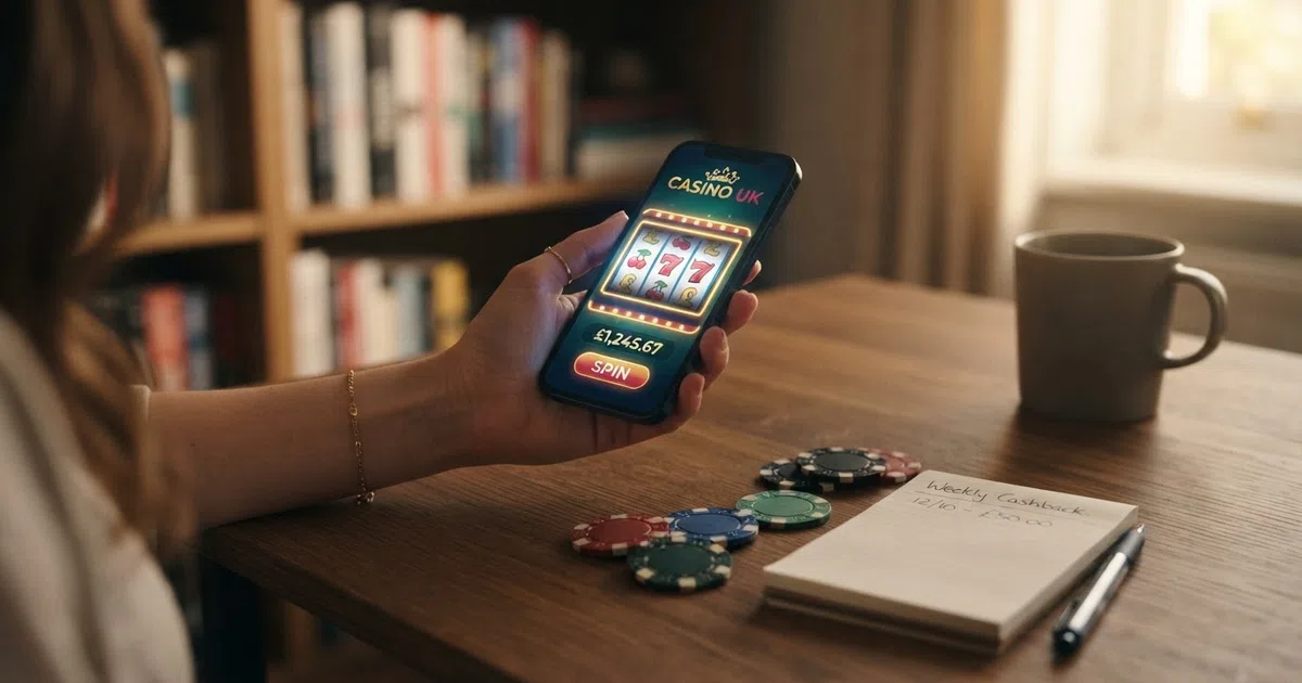 Side-by-side comparison of ten UK cashback casino logos arranged in ranked order with their weekly rebate rates and wagering terms displayed beneath each one