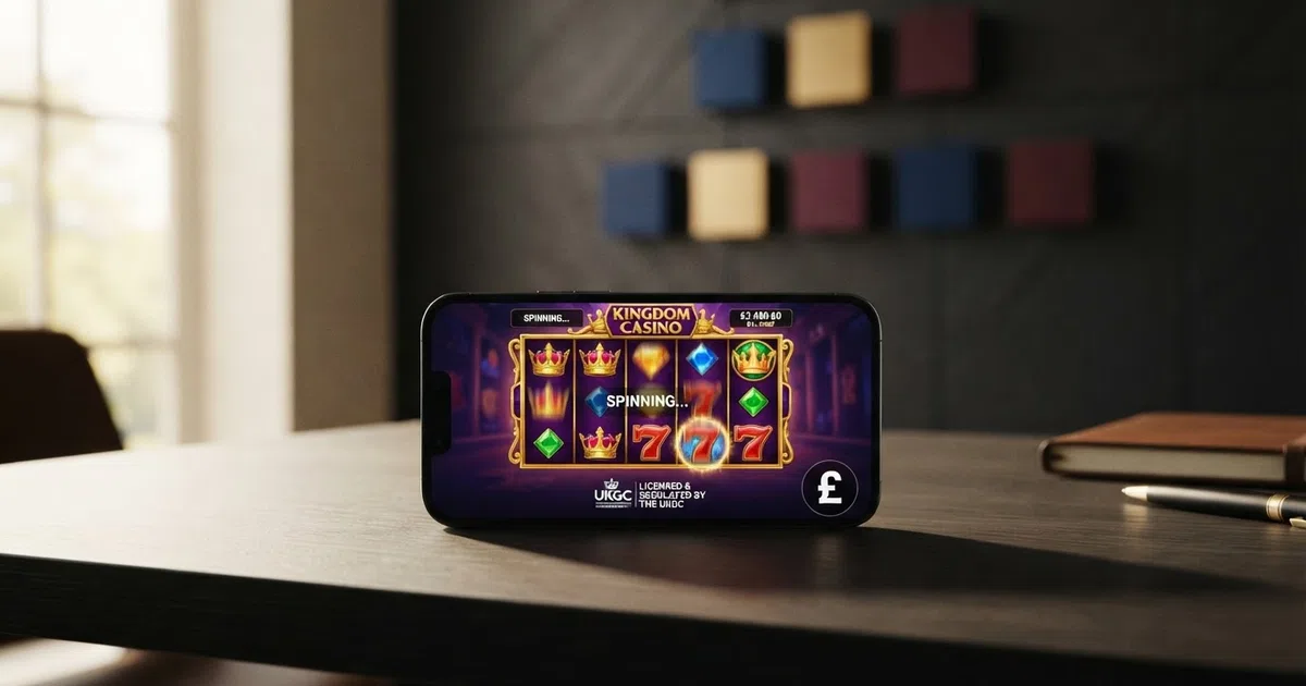 A grid of UK-licensed online casino logos arranged on a dark background, with a bank transfer payment icon centred above them
