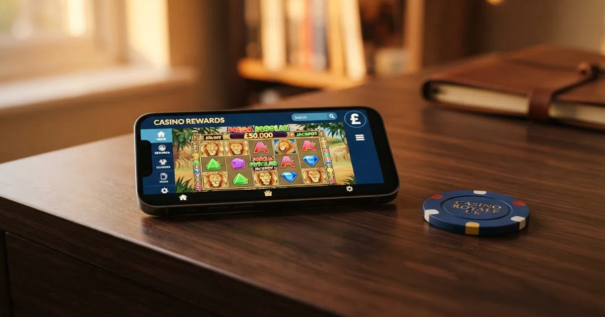 A digital illustration of a faded, crossed-out virtual Visa card beside a smartphone screen displaying a UK casino lobby, with a calendar page showing July 2019 and green arrows pointing forward to modern payment icons