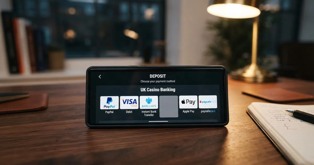 A UK online casino banking screen showing deposit method icons — PayPal, Visa Debit, Trustly, Apple Pay and Skrill — with Instadebit visibly absent