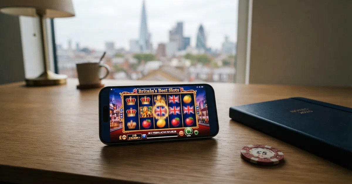 Online casino slot game interface on a UK-licensed casino site showing spinning reels, stake selector and balance display