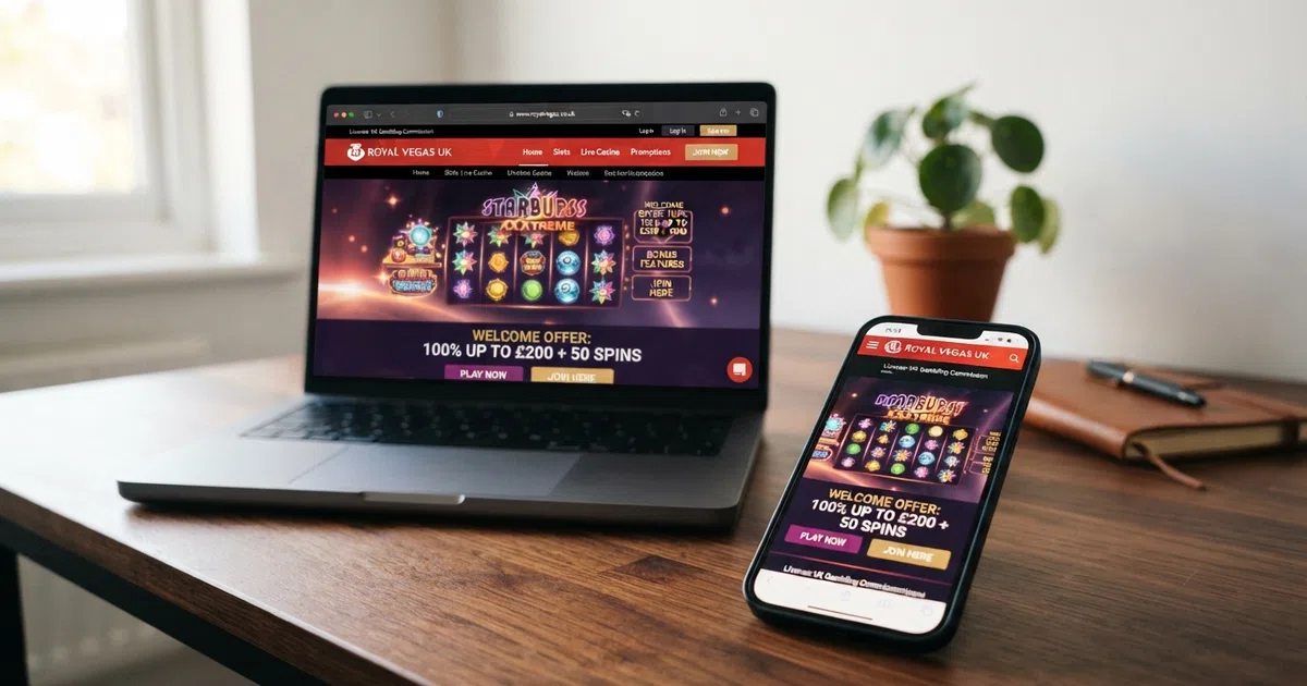 A newly launched UK casino homepage open on a smartphone and a laptop screen