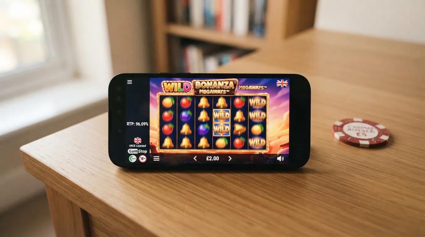 Close-up of an online slot game screen highlighting the RTP percentage display and stake adjustment controls