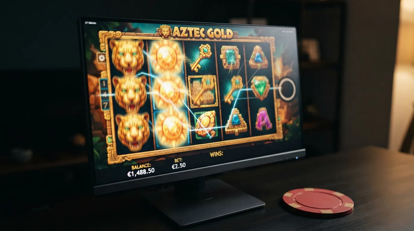 A Pariplay slot game open on a desktop browser showing five reels mid-spin with colourful symbols and a bonus-round trigger visible