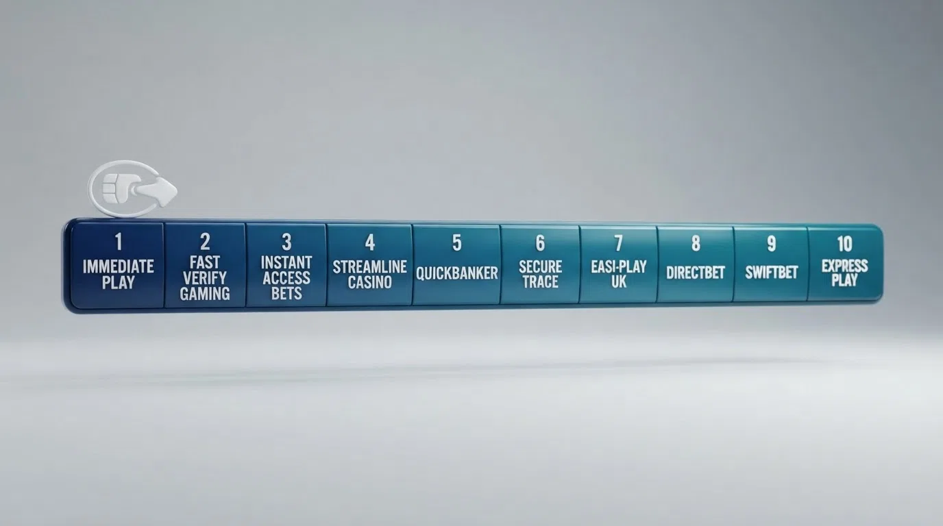 A visual ranking bar showing the ten featured operators ordered by onboarding speed and bonus fairness, with Trustly's logo at the top as the common thread connecting the fastest entries.