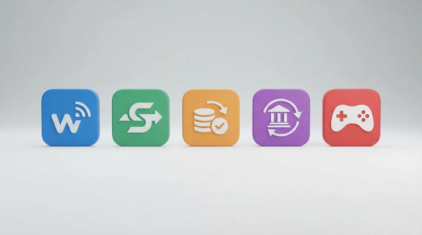 Logos of PayPal, Skrill, Neteller, Trustly and Paysafecard arranged as the e-wallet options available at UK-licensed online casinos
