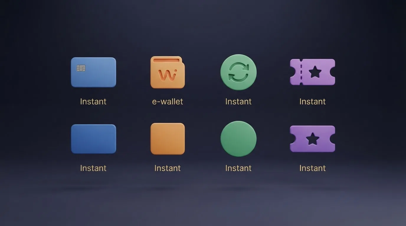 A side-by-side comparison grid of payment method logos — Visa Debit, Mastercard, PayPal, Skrill, Neteller, Trustly, Paysafecard, Apple Pay — arranged on a dark background with deposit-speed labels beneath each