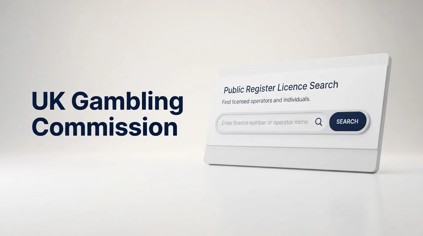 UK Gambling Commission official logo and public-register licence-search interface on a white background